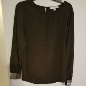 Larry Levine Dressy Black Blouse with studded cuffs size Medium